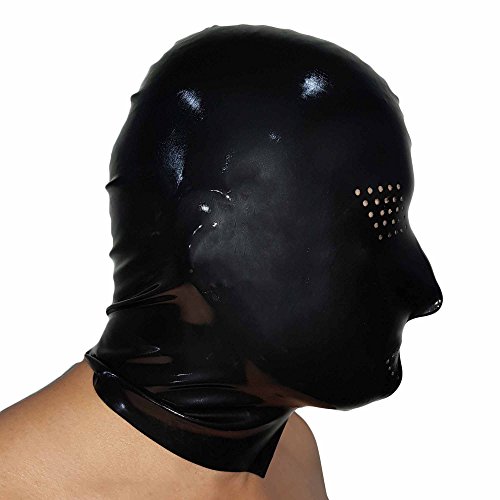 Lequida Brand New Latex Black Perforated Rubber Gummi Hood Mask (One Size)