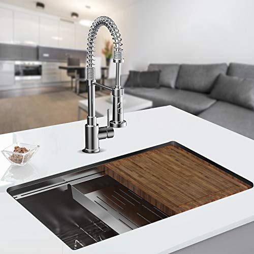 TORVA 30-Inch Workstation Undermount Stainless Steel Kitchen Sink, 16 Gauge Single Bowl Sinks with Basin Rack, Colander, Cutting Board, and Basket Strainer