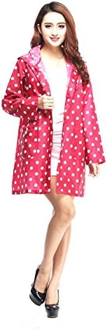 WNOSH Stylish Unisex Hooded Waterproof Raincoat With Zipper Outdoor Windbreak Colorful Ripple Rain Jacket (Red)