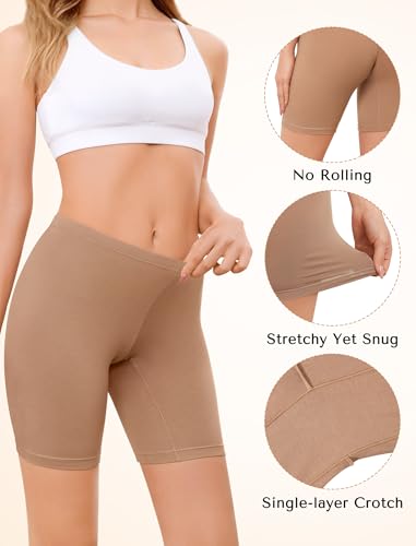 VOENXE Women's Cotton Cycling Shorts, Anti-Friction Thigh, Boxer Shorts, Women's Panty, Shorties Under Skirt or Dress, Women Leggings, Short Panty, Cotton, SeCURity, Protecting Comfort, Pack of 4