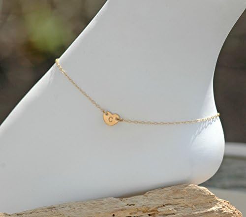 Heart Anklet, Initial Anklet, Personalized Jewelry, Dainty Gold Anklet, Bridesmaid Gifts, Flower Girl Gift, 14k GF, Sterling Silver, Rose Gold