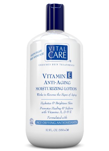Vitamin E Anti Aging Moisturizing Lotion by Vital Care, Enriched Skin Treatment Hydrates, & Brightens Skin, Promotes Healing & Softens with Vitamins A, D, & E, Formulated to Reverse the Signs of Aging. 32 OZ
