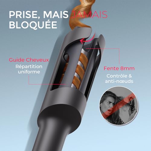 TYMO Curlpro Automatic Curling Iron Hair Curler Portable 32 mm with 3 Adjustable Temperatures, Anti-scald, Ceramic Curler Short and Long Hair, Metal Grey