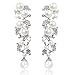 EVER FAITH Women's Austrian Crystal Simulated Pearl Bridal Leaf Dangle Earrings
