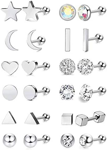 RIOSO 18G Helix Stud Earrings Stainless Steel Cartilage Barbell Earring Tragus Conch Ear Piercing Jewelry
