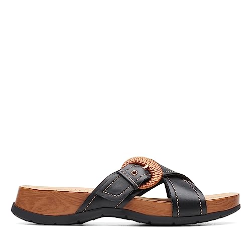 Clarks Collection Women's Reileigh Bay Slide Sandal, Black Leather, 11 Medium US