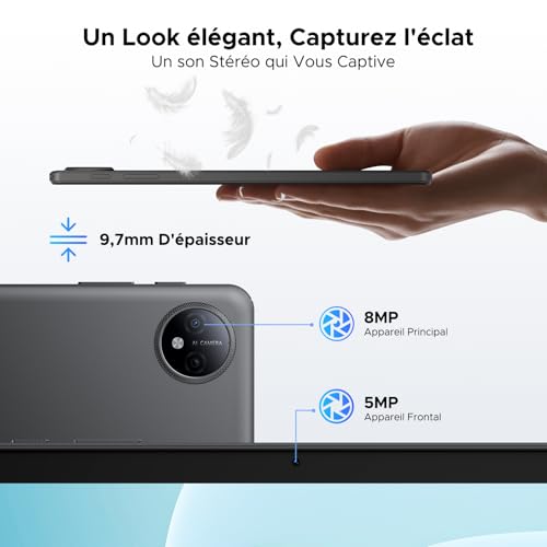 P10 Android 16 Tablette 10 Pouces, 48Go RAM+128Go ROM/2To TF, Gemini AI, 90Hz, 7000mAh, WiFi 5, Face ID/OTG/Widevine L1/Jack 3,5 mm, Tablette avec Clavier et Stylet