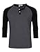 KUULEE MrWonder Men's Casual Slim Fit Raglan Baseball 3/4 Sleeve 3 Button Henley T-Shirts Deep Gray and Black M