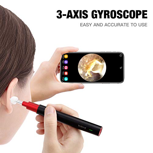Ear Endoscope, 1080P Wireless Ear Wax Removal, Super Light Lens Earwax Cleaning Tool with 6 LED Lights, WiFi Ear Otoscope Camera with 3-Axis Gyroscope, Compatible with Smartphone & Tablet (Black red)
