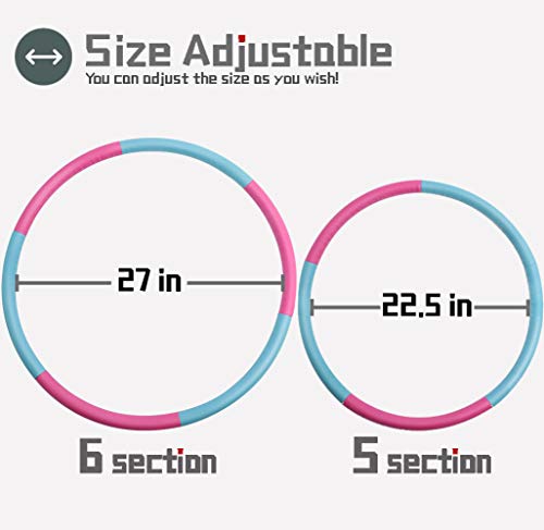 Beakabao Kids Plastic and Foam Hula Hoop Set (6 Parts), Weight and Size Adjustable Detachable Sports Toys, Suitable for Fitness, Gymnastics, Dance, Games and Pet Training, 27 Inches
