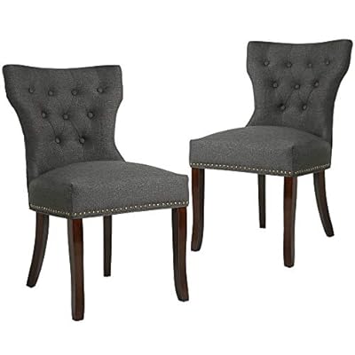 Set of 2 Dining Chairs Accent Chairs of Soft Fabric with Solid Wooden Legs(Charcoal) 41ukr44BhcL