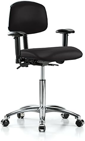 Perch Chrome Rolling Multi Task Swivel Chair for Hardwood or Tile Floors, Workbench Height, Black Vinyl
