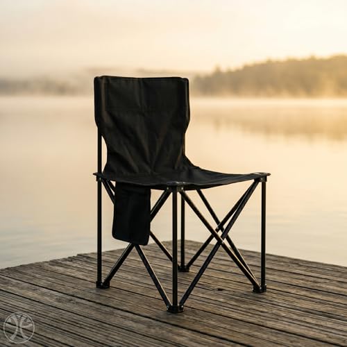 Cadeira Dobrável Portátil Camping Praia e Pesca Suporta 120kg Estrutura Reforçada de Aço Oxford Acompanha Bolsa de Transporte e Bolso Lateral Conforto para Lazer e Eventos Externos (Preto)