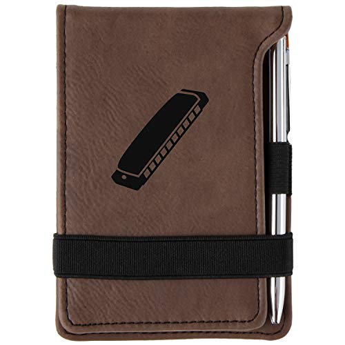 Harmonica Engraved Leather Personalized Mini Notepad With Pen - Thumbnail 2