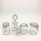 Adorox (4 Piece Set) Square Glass Jars Hinge Lid Rubber Gasket Clear Canisters food kitchen Storage (88.72 ml)