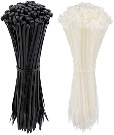Cable Zip Ties 8 Inch, Ultra Strong Plastic Wire Ties, 200 Pieces, Nylon Tie Wraps with 0.14 Inch Width in Black & White, Indoor and Outdoor UV Resistant by SOCSPARK