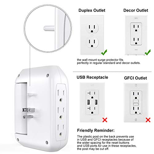 ONSMART Wall Tap Swivel Surge Protector 6-Outlet Power Strip 2 USB Charger, Portable Wall-Mount Socket, Smart Charging for Home, The Office, Travel