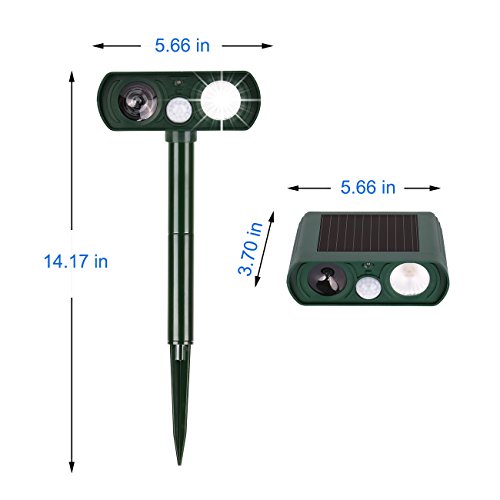 Dog Repellent, Outdoor Solar Powered and Weatherproof Ultrasonic Dog/Cat/Mosquito Repeller (Green) - Thumbnail 2