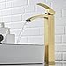 Wovier Matte Gold Waterfall Bathroom Sink Faucet with Supply Hose,Single Handle Single Hole Vessel Lavatory Faucet,Basin Mixer Tap Tall Body Commercial