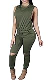 Fixmatti Women's Fashion Slim Sleeveless Hollow out Jumpsuits Rompers Green M