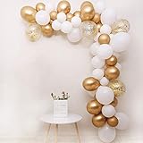 BALONAR DIY Garland Balloon 65pcs Assorted Latex Balloon Gold Metallic Chrome Balloon in Gold and White Latex Balloon with 12inch Gold Pre-filled Confetti Balloon for Any Party Wedding Anniversary Bir