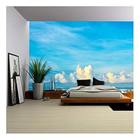 Image of Blue Sea and Cloudy Blue Sky Over It. - Removable Wall Mural | Self-Adhesive Large Wallpaper - 66x96 inches