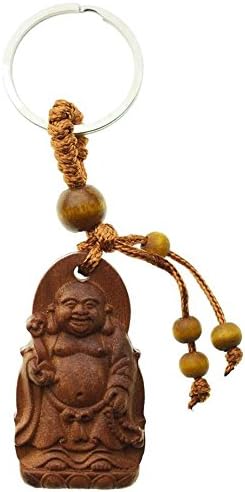 Eastern Designs BUDDHA KEY RING FOB WOODEN WOOD KEYRING IN PACKET