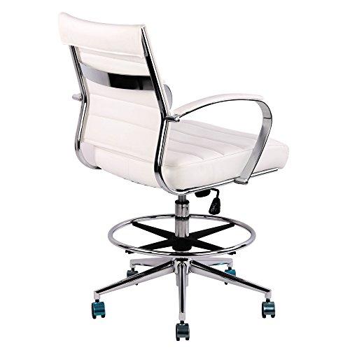 Poly and Bark Tremaine Drafting Chair in Vegan Leather, White - Thumbnail 3