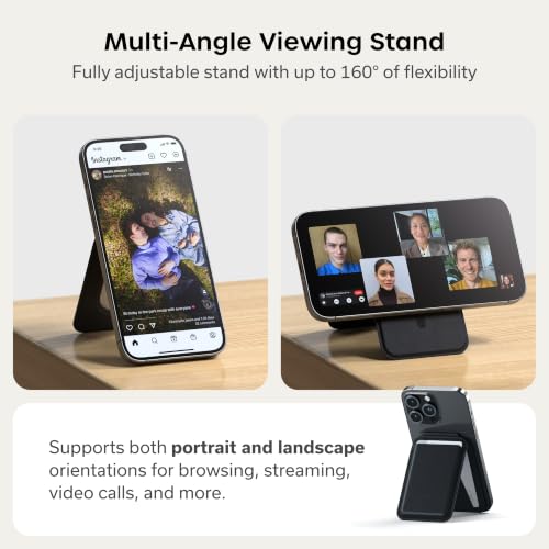 Satechi Magnetic Magsafe Wallet, Double Flap Stand Card Holder, 4 Slots with Front NFC Pass-Through, Adjustable Phone Attachment for iPhone 17/16/15/14/13/12, Travel Accessory