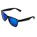 Faux Wood Reflective Revo Color Lens Horn Rimmed Style Sunglasses,Light Wood Print / Mirror Blue