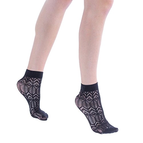 Womens Socks, Nylon Sheer Patterned Ankle Sock, Women Dress