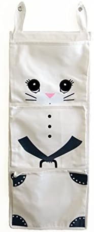 3-Pocket Canvas Wall Hanging Organizer, Space Saver for Kids Room with Cute Bunny Rabbit Print, 35.5x13.5 Inches, for Nursery/Bath/Playroom/College Dorm/Toy Storage/Toiletries/Socks/Accessories