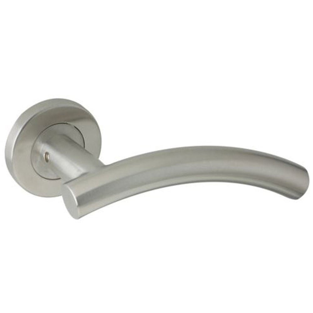 Arched T Bar Lever On Rose, Satin Stainless Steel
