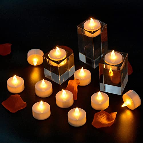 Eloer 24 Pack Battery Tea Lights, Flameless LED Tea Light Candles-Realistic and Bright Flickering Electric Fake Candle in Warm Yellow for Seasonal Festival Celebration Halloween Christmas