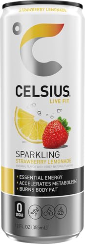 CELSIUS SPARKLING STRAWBERRY LEMONADE, FUNCTIONAL ESSENTIAL ENERGY DRINK, 12 FL OZ