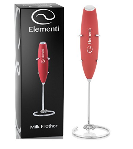 Elementi Milk Frother with Stainless Steel Whisk & Stand - Handheld Battery-Operated Drink Mixer, Co - //coolthings.us