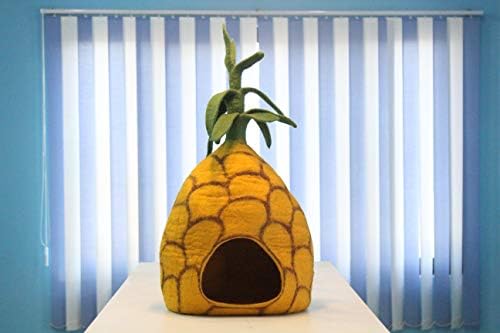 woollyfelt Cat cave Bed-Unique Pineapple House for The Cute Cats,Cozy Soft,Eco-Friendly and Durable,Fits for All Types of cat,Handmade with Pure Sheep Wool