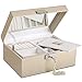 SONGMICS 2-Layer Jewelry Box, Lockable Jewelry Organizer, with Full Length Inside Mirror, Foldable Top Tray, Removable Divider, Thickened Frame, Gift for Loved Ones, Beige UJBC231BE