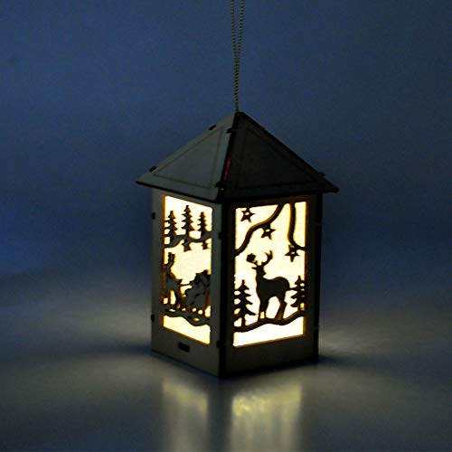 eZAKKA LED Light Wooden Hanging Ornaments for Christmas Holiday, Cute Wood House Christmas Tree Hanging Ornament Decoration (Christmas Deer)