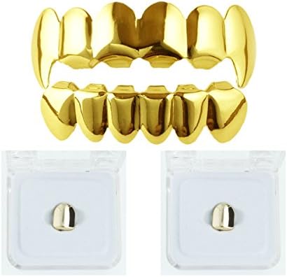 Men's Gold Plated Ultra Bling Bottom Grillz High Polish Gangsta Teeth + 2 Single Tooth Cap