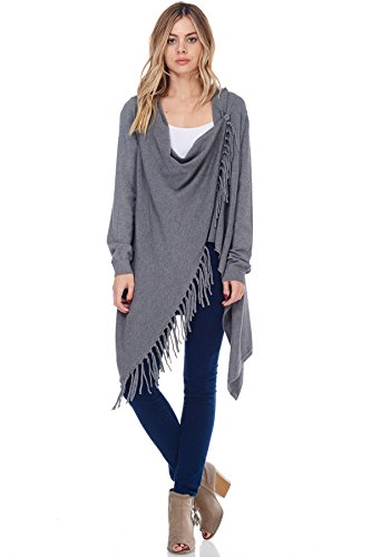 A+D Womens Knit Crossover Sweater Shawl w/Fringe Accent (Charcoal, Small/Medium) A+D Womens Knit Crossover Sweater Shawl w/Fringe Accent (Charcoal, Small/Medium)