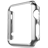 Apple iWatch 42mm Chrome Plated + Screen Protector Built in Bumper Slim Skin [Watch Hard Cover] Corner Protective Case Shockproof Ultra Thin Rugged Flexible Series 1 & 2 Accessories (Silver)