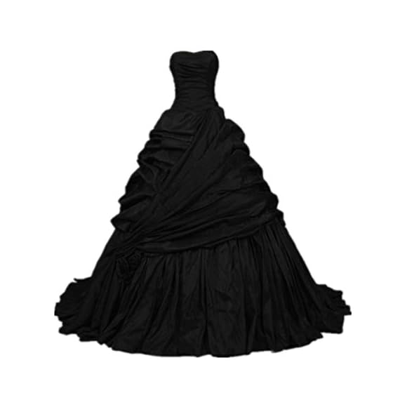 kxry-Womens-Gothic-Taffeta-Wedding-Dress-Pleats-Black-A-Line-Party-Gowns