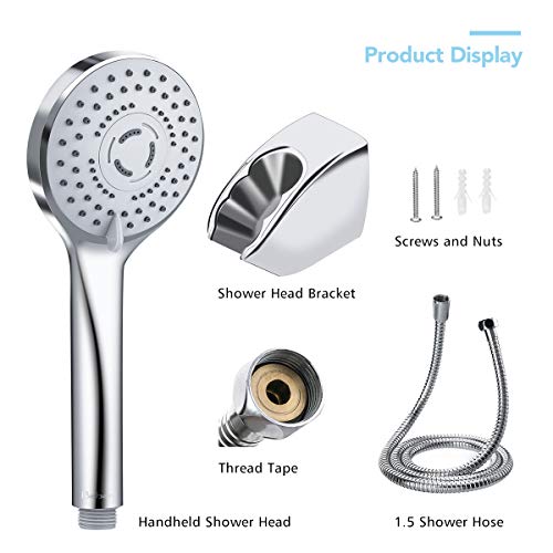Black Friday Baban Handheld Shower Head with Powerful Shower Spray against Low Pressure Water Supply Pipeline, Multi-functions, Bathroom Accessories w/Hose, Bracket, and Teflon Tape- Chrome