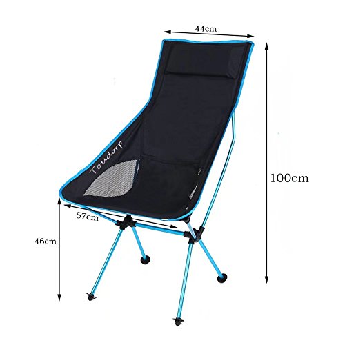 Toudorp High Back Outdoor Folding Ground Reclining Camp Chair for Beach, Picnic, Camping, Backpacking, Hiking, Fishing, Bike Touring and Hunting Trips with Headrest Blue