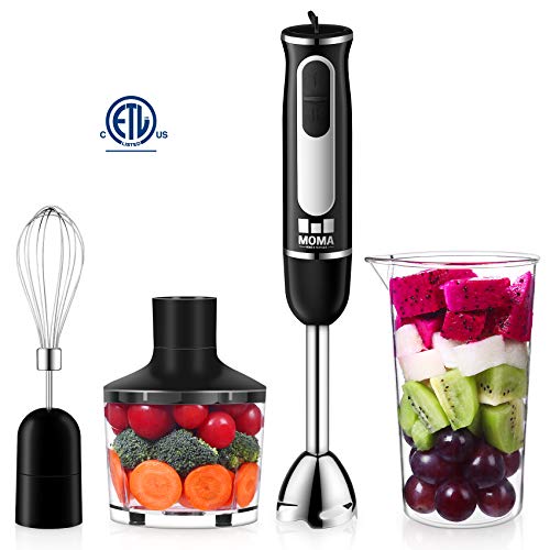 MoMA Immersion Blender - 500 Watt Hand Blender Mixer - 4-In-1 Blender Immersion Set - Black Kitchen Immersion Blender with 8 Speed Dials Setting - Immersion Hand Blender for Healthy Food