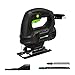 Jigsaw, 3.8A 3000 SPM, 6.56feet（2M）Cord Length, Variable Speed 1-6 Bevel Angle 0°-45°,Pure Copper Motor,With 1PC Wood Saw blade, 1PC HSS steel Saw blade_GP78121