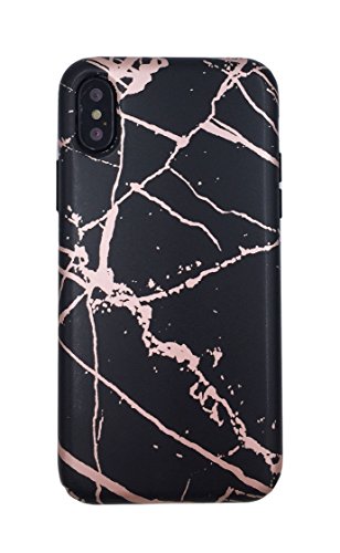 iPhone X case Marble Black and Rose Gold chrome, Slim Flexible Matte Soft TPU protect bumper, luxury, fashion case for iPhone X + Tempered Glass Screen Protector For iPhone X