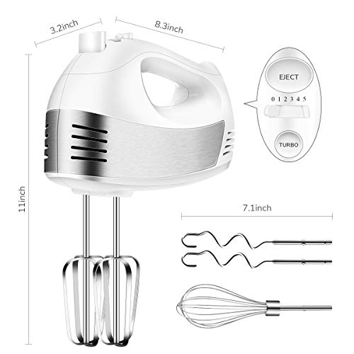 Hand Mixer Electric, 5 Speed Handheld Kitchen Mixer with Turbo Includes 2 Wider Beaters, 2 Dough Hooks, 1 Balloon Whisk and Storage Case - Thumbnail 6