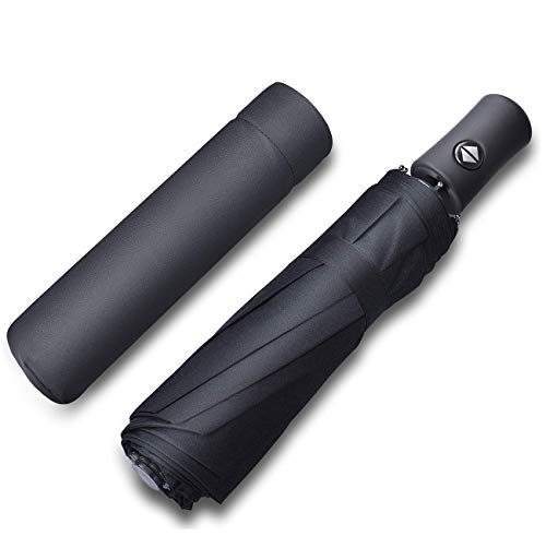Travel Umbrella Compact Auto Open Close Sun Rain Folding Umbrella with Sleeve Black - Thumbnail 6